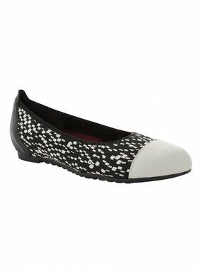 Munro Ballet Flat Womens US 6.5 Henlee Black Ivory Cap Toe Modern Minimalist